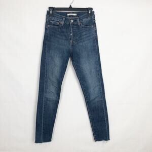 Levi's Strauss Womens 25 Wedgie Button Fly Skinny Raw Hem High Rise Dark Wash